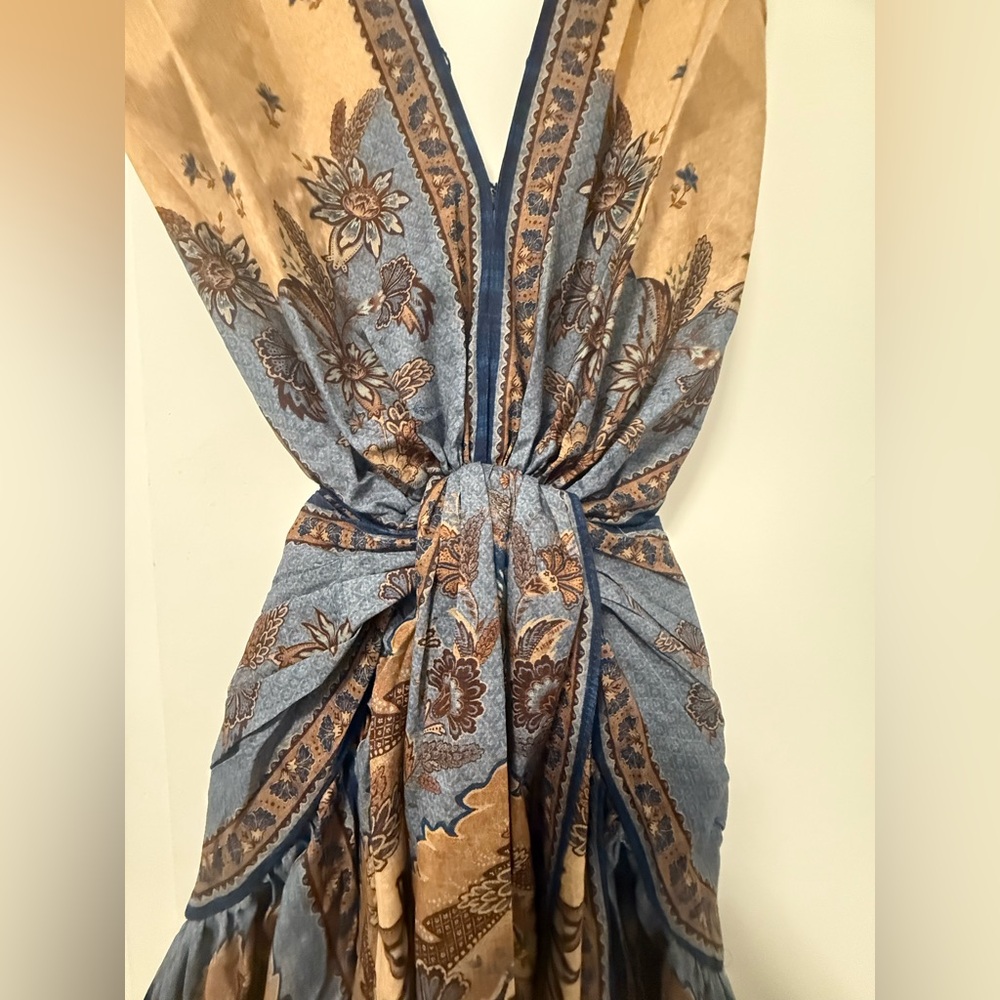 Blue and Cream Tiered Halter Maxi Dress for Wedding Guests - Picture 4 of 8